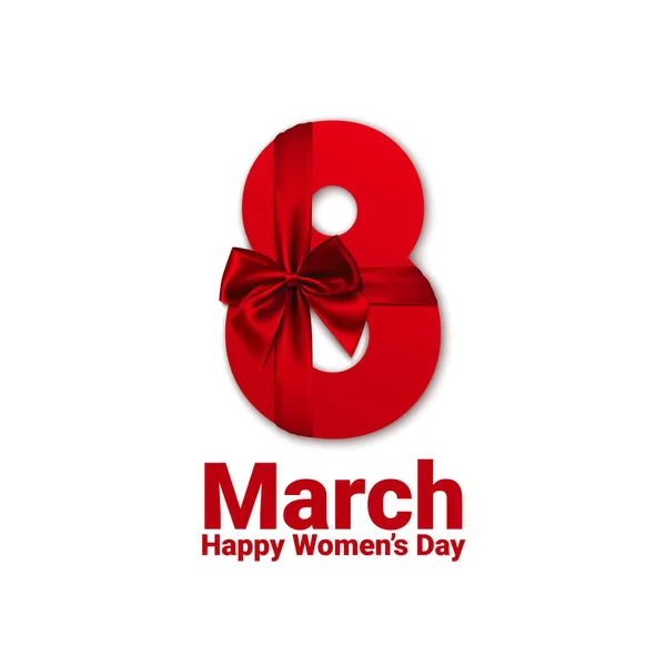 March Number Design Red Bow Ribbon Happy Women Day Vector — 图库矢量图片