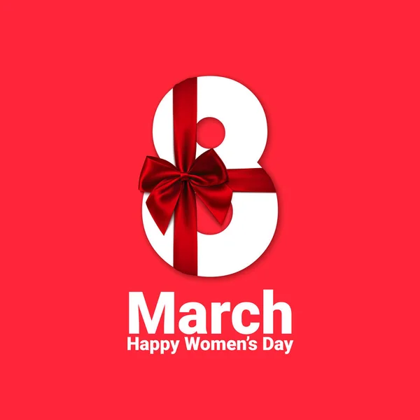 Μαρτίου Αριθμός Ντιζάιν Κόκκινο Φιόγκο Και Κορδέλα Ευτυχισμένος Γυναικών Μέρα — Διανυσματικό Αρχείο