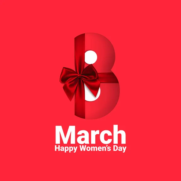 March Number Design Red Bow Ribbon Happy Women Day Vector — 图库矢量图片