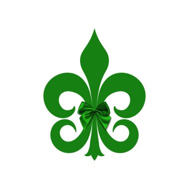 Mardi Gras yeşil logo. Maskeli balo karnaval alev almış zambağı lily simgesi. Amerikan New Orleans Fat Salı günü kutlama poster tebrik kartı. Avustralya Mardi Gras parade - vektör çizim