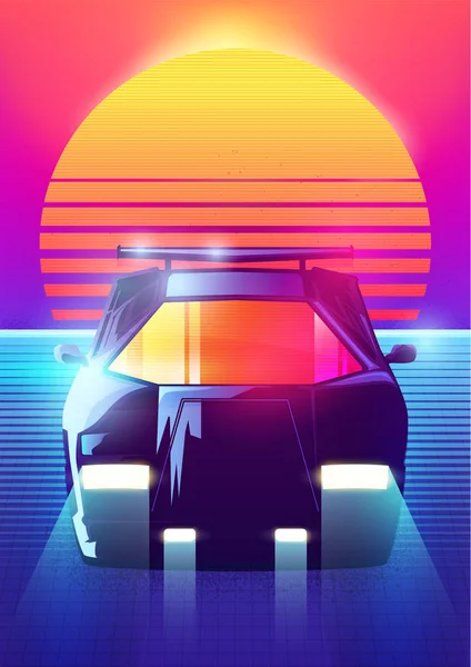 80s retro Sci-Fi arka plan. 1980'lerde posterler tarzı retro futuristik synth retro dalga çizimde vektör. 80'li yıllarda herhangi bir baskı tasarımı için uygun tarzı. -Vektör çizim