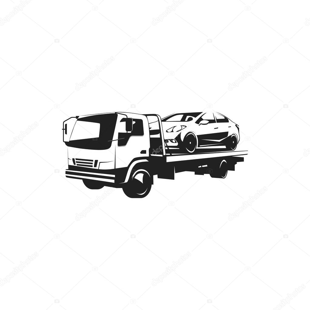 Tow truck logo illustration on white background. Emblem design - Illustration