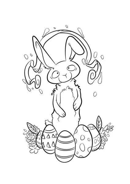 Happy Easter kartkę z życzeniami. Ładny królik z Wielkanoc jaja. Ilustracja wektorowa - wektor — Wektor stockowy