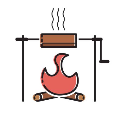 Doğada Barbekü. Kamp. Ormanda dinlen. Modern vektör Illustration. -Vektör.