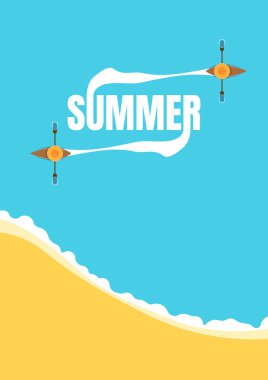 Denizde bir tekne ile Yaz tatili vektör poster şablonu. Dinlenmek, tatil, tatil, seyahat sembolü. Eps10 vektör illüstrasyon. - Vektör