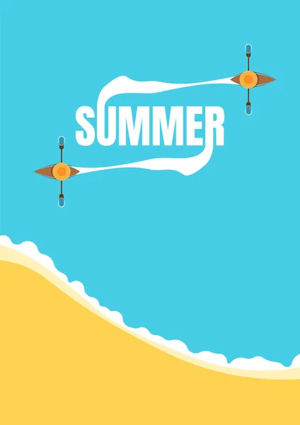 夏季假期矢量海报模板与船在海上。放松，度假，度假，旅游的象征。Eps10 矢量图。- 矢量 — 图库矢量图片
