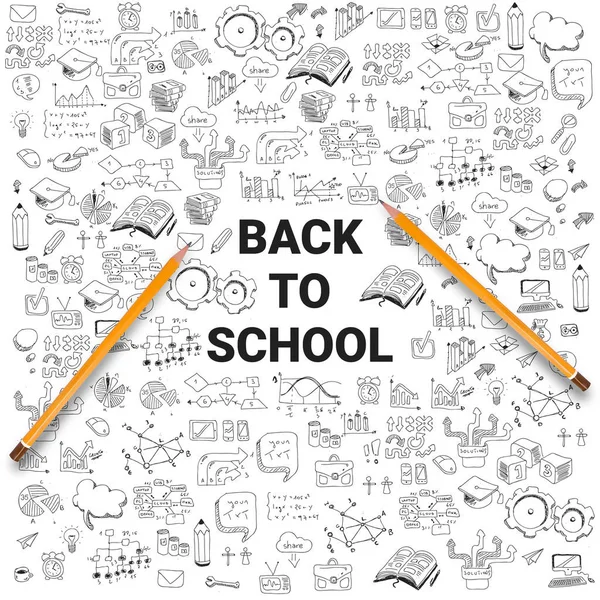 Çizimlerin arka planında okul malzemeleri. Okul konseptine geri dönelim. Modern vektör illüstrasyon. - Vektör