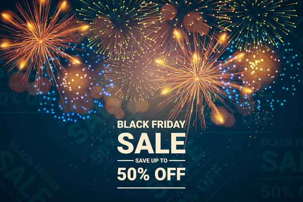 Havai fişeklerle satış afişi. Kara Cuma indirimi. Vektör illüstrasyon. - Vektör