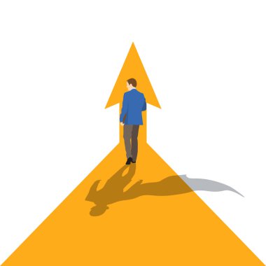 Lider ok üzerinde duruyor ve hedefine doğru ilerliyor. Kavram iş illüstrasyon. - Vektör