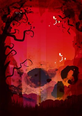 tatil Cadılar Bayramı afişleri. Balkabağı latte. tatil ekim. Cadılar Bayramı hayaleti. Cadılar Bayramı örümceği, Cadılar Bayramı ağacı. Balkabağı sınırı. - Vektör