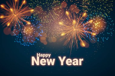 Yeni Yılınız Kutlu Olsun. Tatil vektör Illustration. Havai fişek ile parlak yazıt-vektör