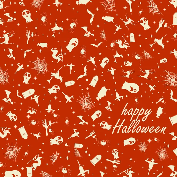Cartão de Halloween com moldura quadrada e ícones de férias planas. Ilustração vetorial. - Vector — Vetor de Stock