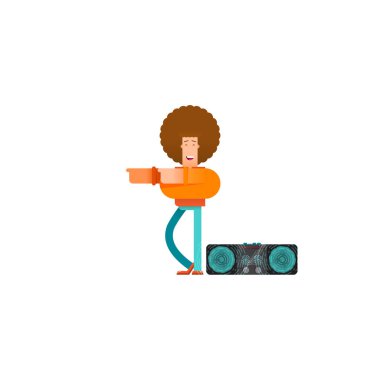 Genç adam müzik dinler. Diskoda dans eden genç bir çocuk. - Vektör