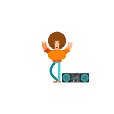 Genç adam müzik dinler. Diskoda dans eden genç bir çocuk. - Vektör