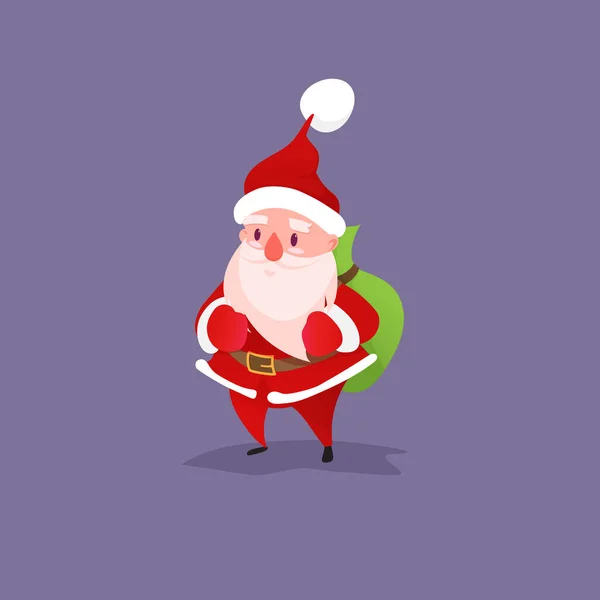 Das Ganzkörperporträt eines Weihnachtsmannes hält eine Tüte voller Geschenke in der Hand. - Vektor — Stockvektor