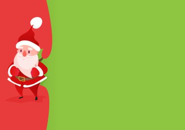 Mutlu Noel Baba hediyeler bir çanta ile birlikte geliyor, çanta üzerinde boş bir kopya alanı vardır. Reklam ve konsept - Vektör