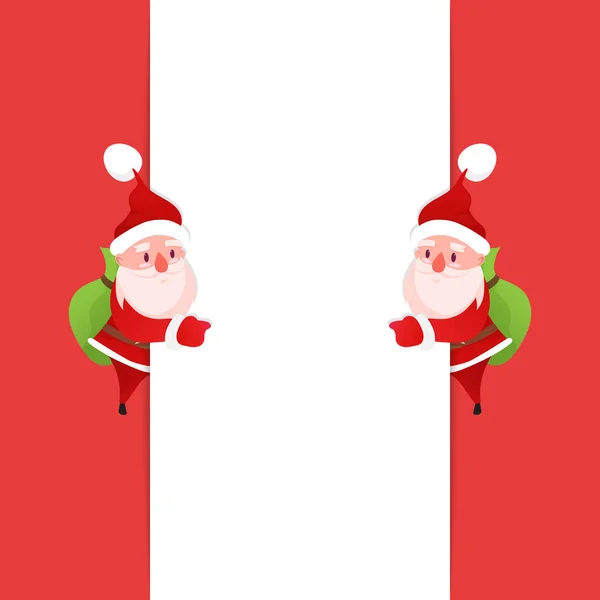 Счастливый Санта Клаус, указывает указательным пальцем на пустое место для копирования. Реклама и концепция - Вектор — стоковый вектор
