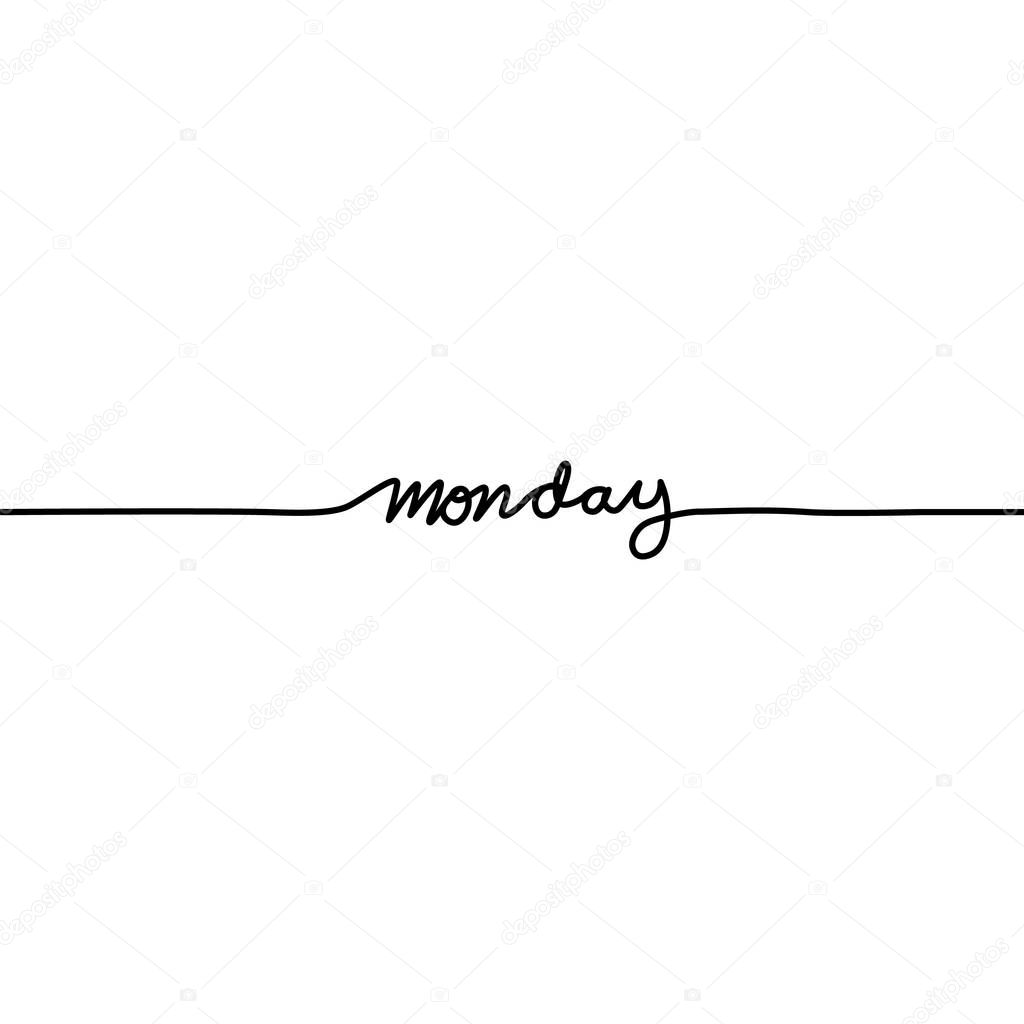 Monday, day of the week in a continuous line, on a white background. - Vector