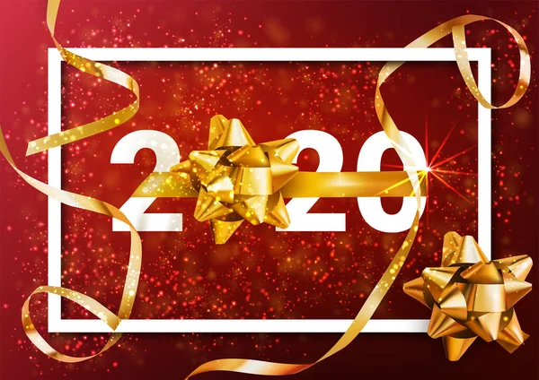 2020 Mutlu Yıllar Yaratıcı Kırmızı Arkaplan Altın Noel Yayı, Elementler