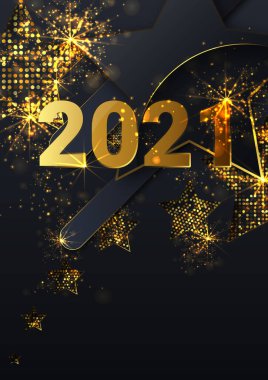 Mutlu yıllar 2021. Öküz Yılı. Altın bayrak. Mutlu noeller. VIP priglasitelnie - Vektör illüstrasyonu