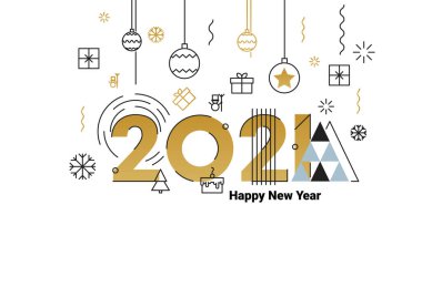 Mutlu yıllar 2021. Öküz Yılı. Şenlik partisi. Mutlu noeller. 2021 Noel illüstrasyonu. - Vektör illüstrasyonu