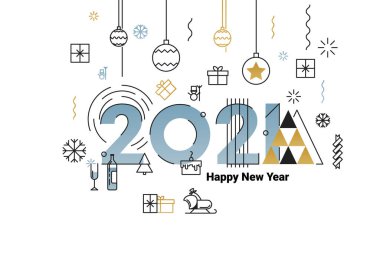 Mutlu yıllar 2021. Öküz Yılı. Şenlik partisi. Mutlu noeller. 2021 Noel illüstrasyonu. - Vektör illüstrasyonu