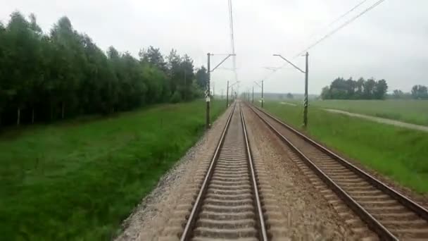 Vista Vía Del Tren Desde Ventana Trasera Desde Tren Movimiento — Vídeos de Stock