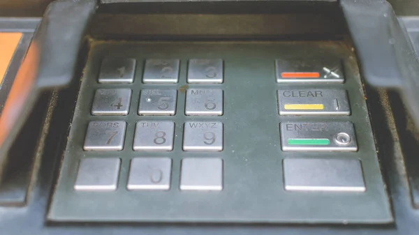 Close up of Cash Machine Keypad A, Keyboard of British ATM Machine Shallow Depth of Field