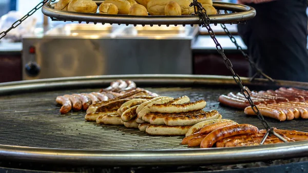 German Bratwurst Sausage on the Grill, shallow depth of field food photography