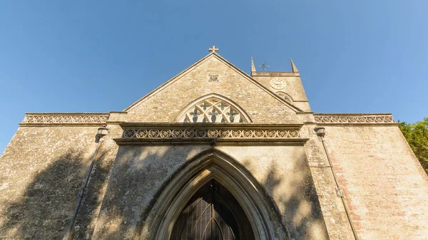 Moreton England Juli 2018 Nicolas Church Västra Fasad Låg Vinkel — Stockfoto