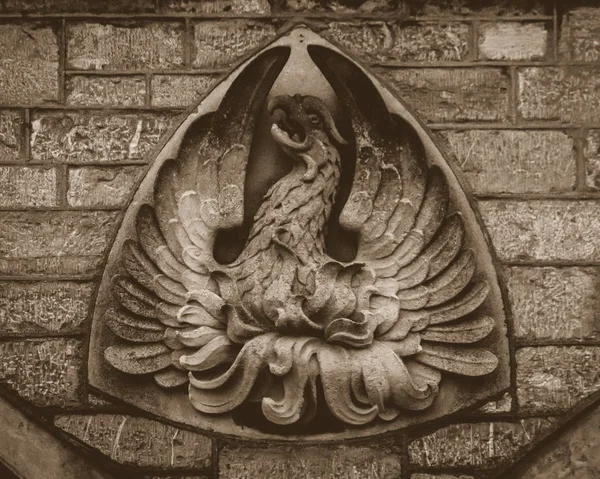 Plymouth Guildhall Stone Carving Sepia Tone Shallow Depth Field — Stock Photo, Image