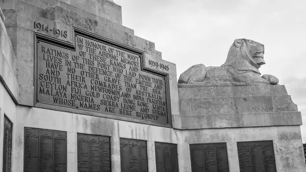 Plymouth Inglaterra Setembro 2018 Close Plymouth Naval Memorial Memorial Plaque — Fotografia de Stock