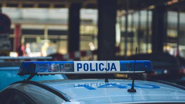 Atop of Polish Police Car, Lights Mounted on the Roof of Polish Police Car, Shallow Depth of Field horizontal photography