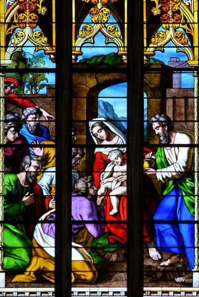 Norwich Katedrali Batı Penceresi - sol üst paneli kapatın — Stok fotoğraf