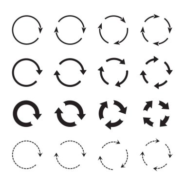 Siyah daire okları kümesi. Vektör simgeler ve grafik elemanı.