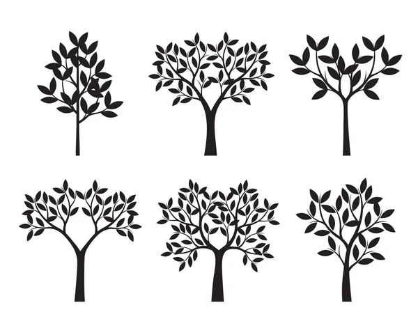 Set Black Trees Vector Illustration Plants Garden — Stock Vector