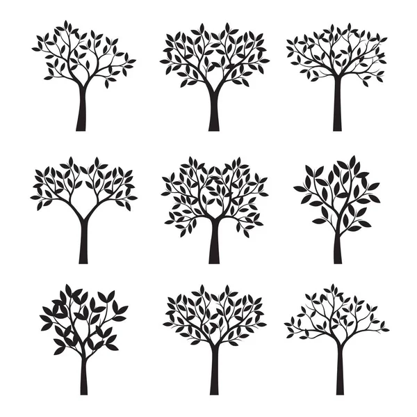 Set Black Trees Vector Illustration Plants Garden — Stock Vector