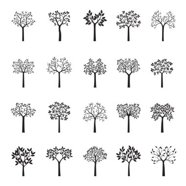 Siyah ağaçlar kümesi. Doğa ve Bahçe. Vektör çizim.