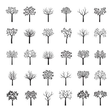 Siyah ağaçlar kümesi. Doğa ve Bahçe. Vektör çizim.