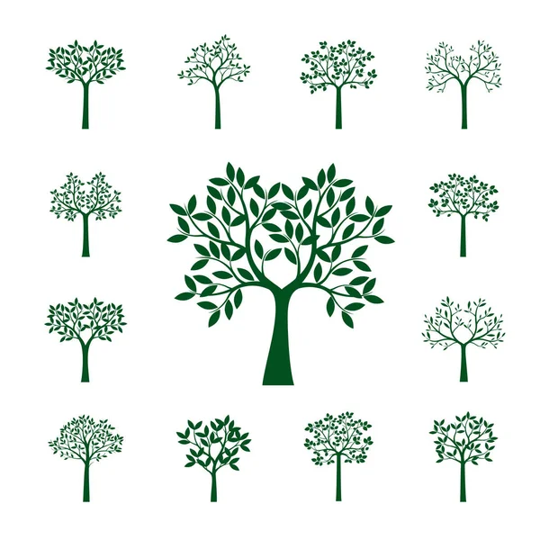 Reihe Grüner Bäume Natur Und Garten Vektorillustration — Stockvektor