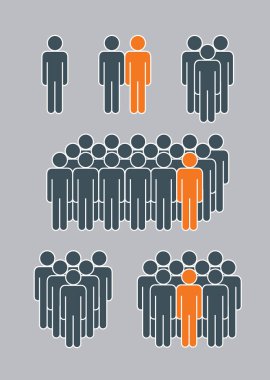 Gri arka plan üzerinde izole düz stil simge kümesinde. İnsanlar bir sembolü infographics ve web sitesi için. Vektör çizim ve grafik tasarım.