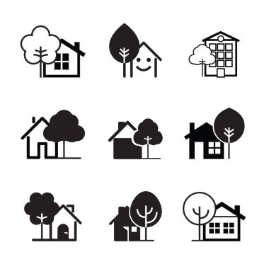 Siyah ev simgesi ayarlayın. Vektör İllüstrasyonu.