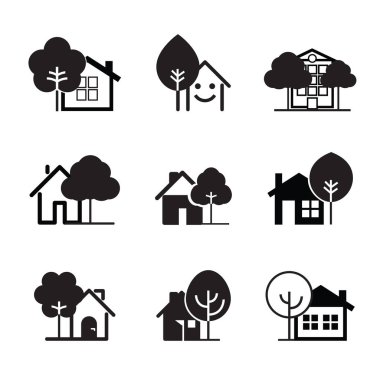 Siyah ev simgesi ayarlayın. Vektör İllüstrasyonu.