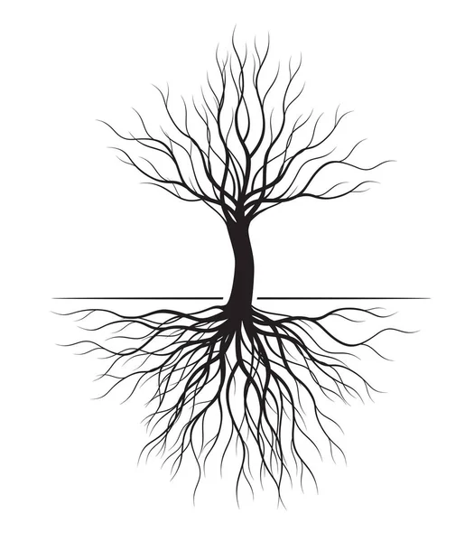 Black Tree with Roots. Vector Illustration. — Stock Vector