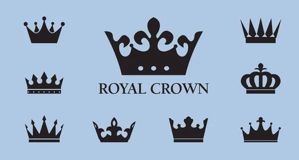 Set Vector King Crowns Icon Blue Background Vector Illustration Emblem — Stock Vector
