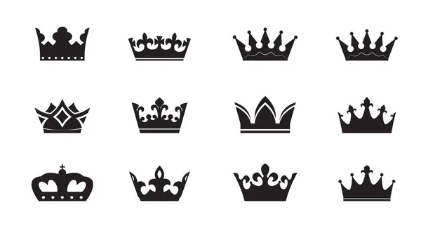 一组矢量王冠图标在白色背景上 病媒说明 图标和皇家符号 — 图库矢量图片