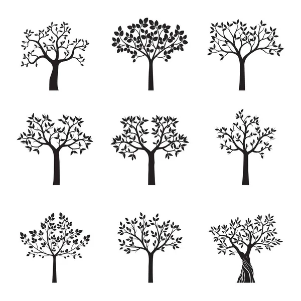 Ensemble Arbres Forme Noire Illustration Vectorielle Plante Jardin — Image vectorielle