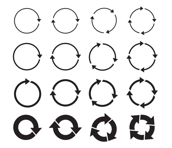 Een Set Zwarte Cirkelpijlen Vectoriconen Vernieuwen Herladen Downloaden Grafiek Voor — Stockvector