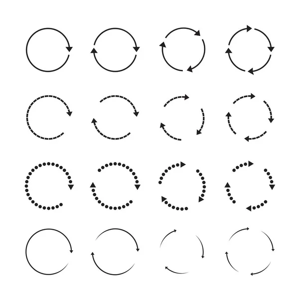 Een Set Zwarte Cirkelpijlen Vectoriconen Vernieuwen Herladen Downloaden Grafiek Voor — Stockvector