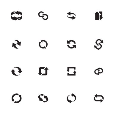 Siyah vektör dizisi ağ için okları yeniler ve geri dönüştürür. İkonların Kolleksiyonu.